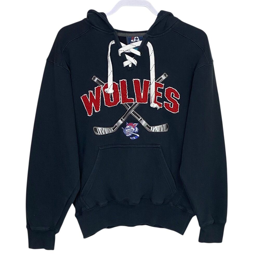 West Hartford Wolves Hoodie Small Blue Kanye Hockey Lace Up Oversized Sweatshirt
